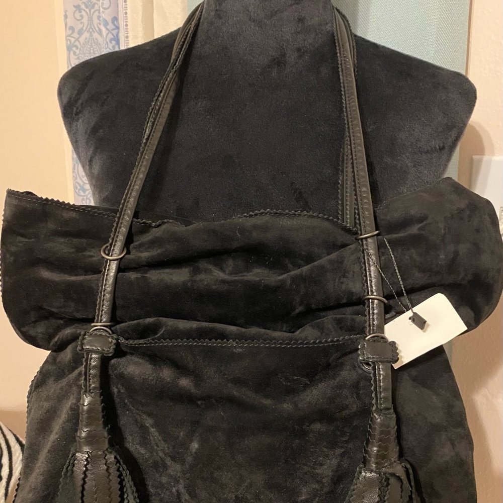 BOTTEGA VENETA Vintage Black Suede And W/ Leather Straps In Excellent Condition - Picture 8 of 11